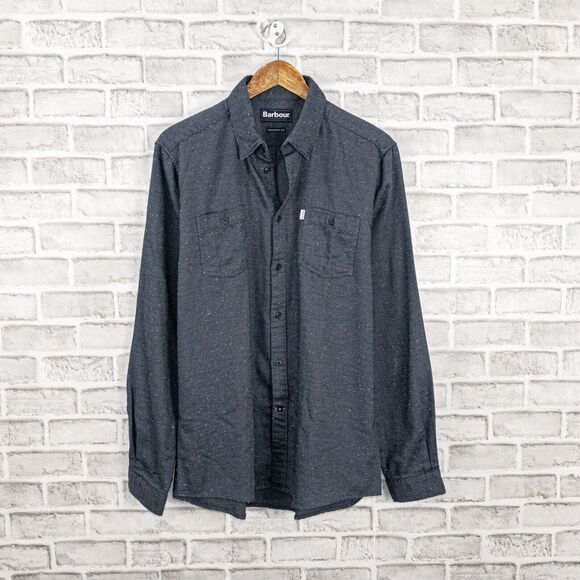 Barbour Men's Button up Ems Nep Shirt in Navy Cotton size Medium - Picture 1 of 8